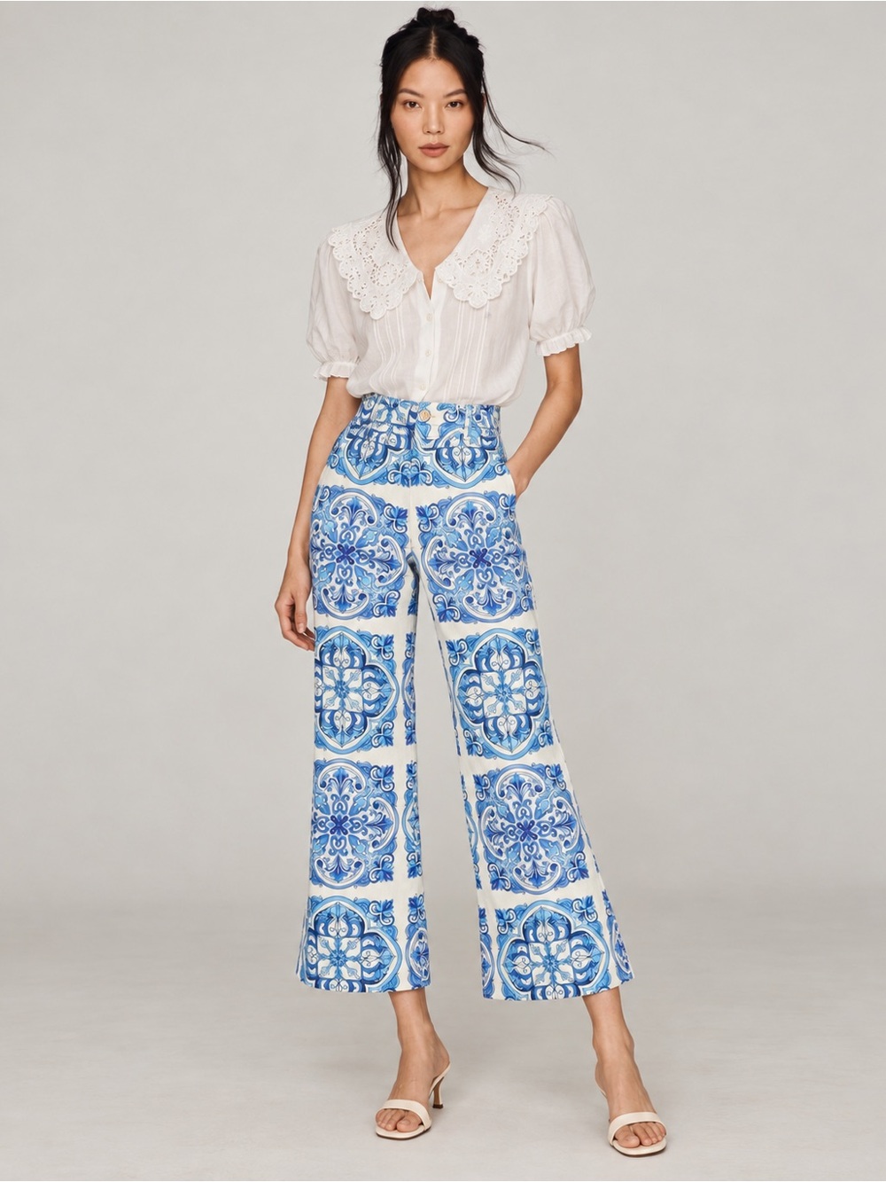 NWT Mestiza New York Taylor Azulejo Blue High Rise Wide Leg Pants Sz 4
